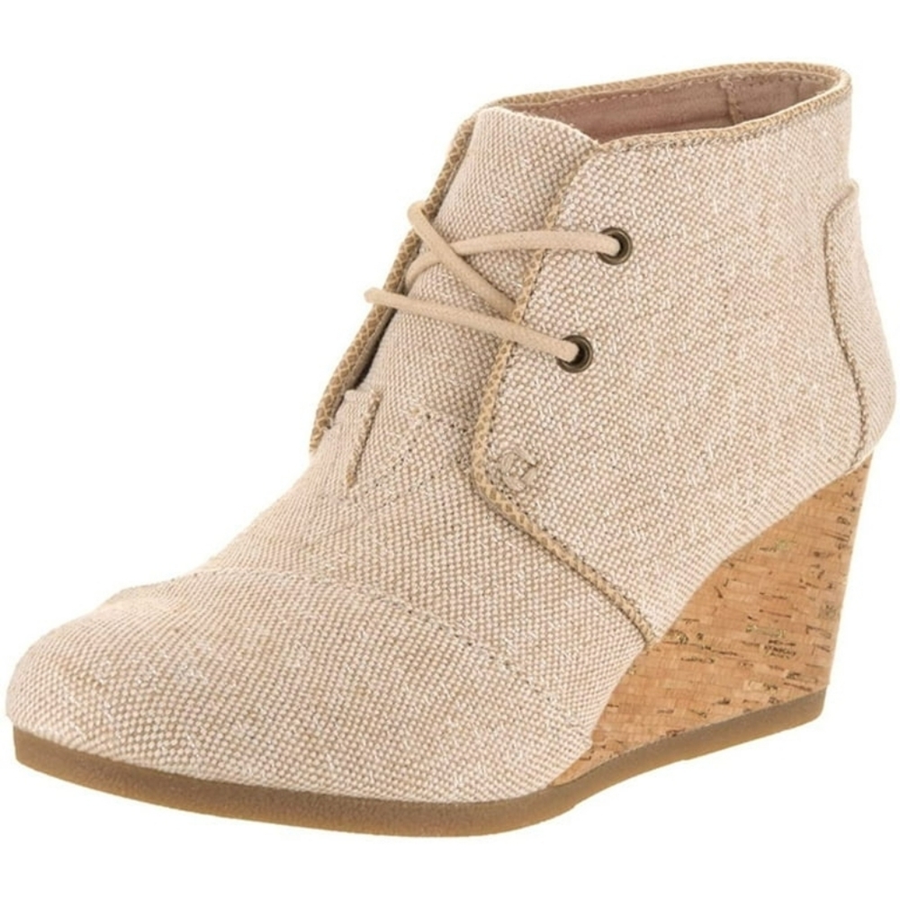 Toms Desert Beige Metallic Lace-Up Ankle Boots Wedge
